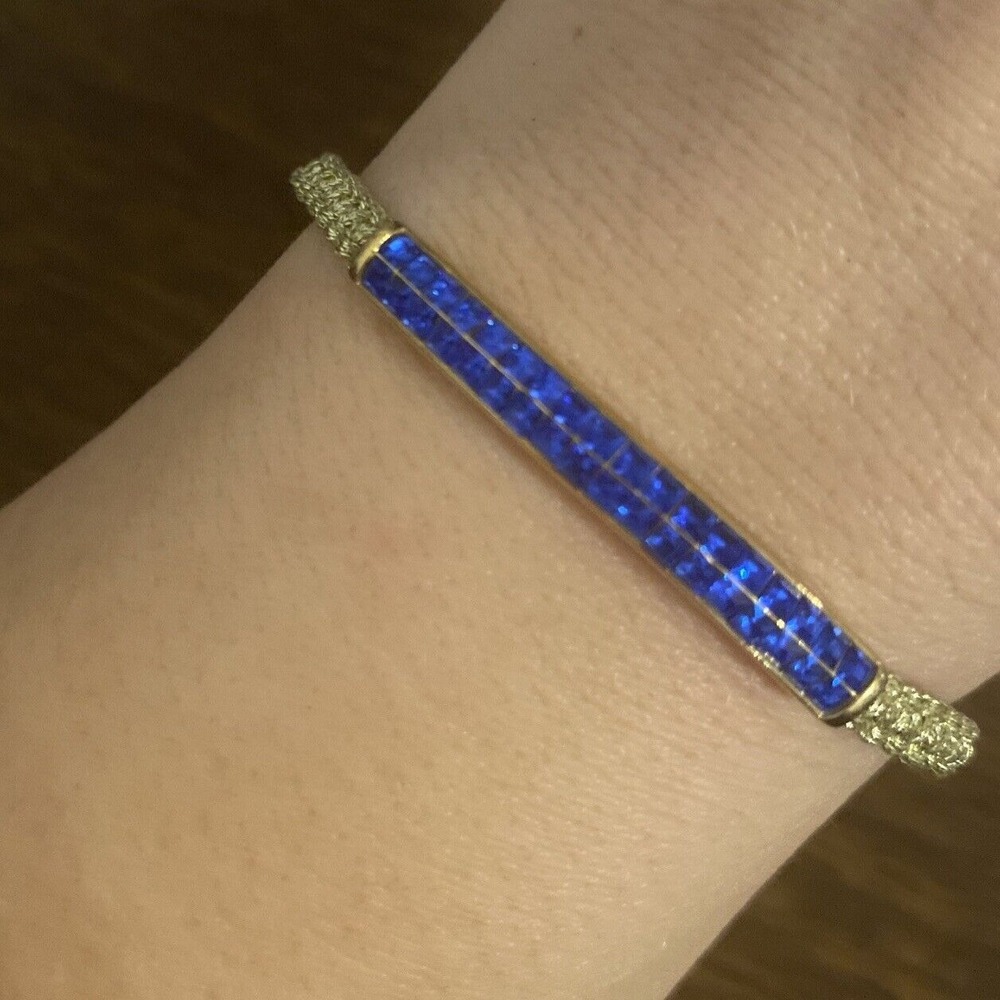 Michael Kors MK Slider Gold Tone Rope Braided Paver Blue Rhinestone Bracelet‎